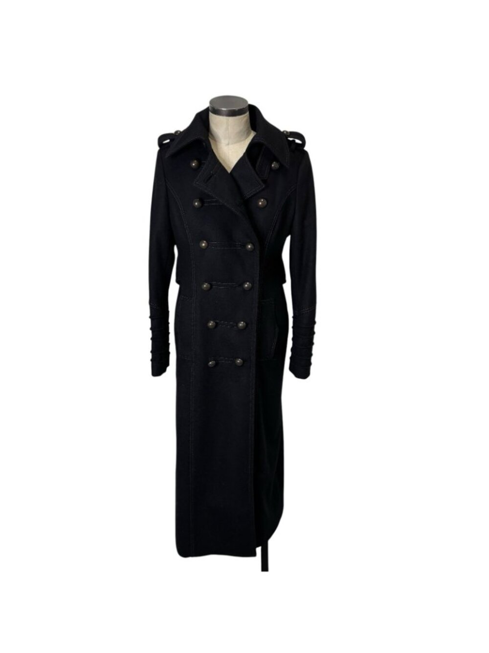 Vintage Y2K JLO Jennifer Lopez Double Breasted Military Wool Duster Trench Coat - Picture 10 of 11